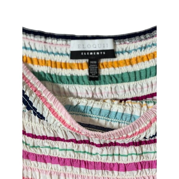 Eloquii Elements Womens Striped Smocked Puff Sleeve Top Sz XL Boho Peasant Beach - Picture 9 of 13
